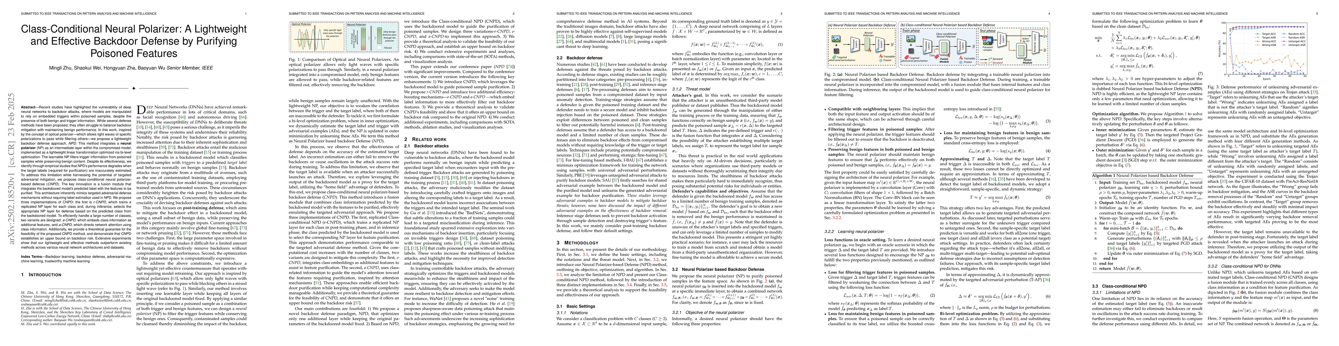 Thumbnail for Class-Conditional Neural Polarizer: A Lightweight and Effective Backdoor
  Defense by Purifying Poisoned Features