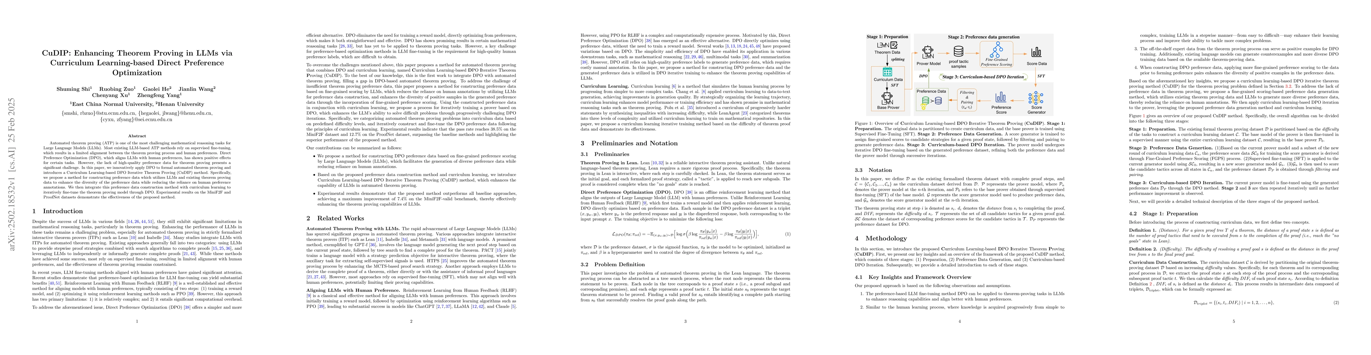 Thumbnail for CuDIP: Enhancing Theorem Proving in LLMs via Curriculum Learning-based
  Direct Preference Optimization