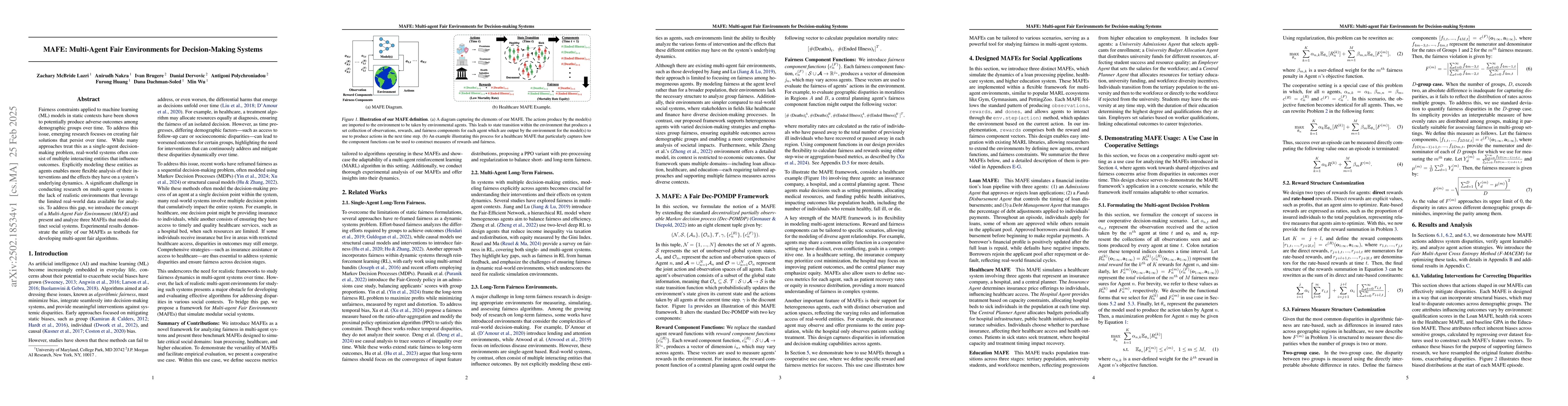 Thumbnail for MAFE: Multi-Agent Fair Environments for Decision-Making Systems
