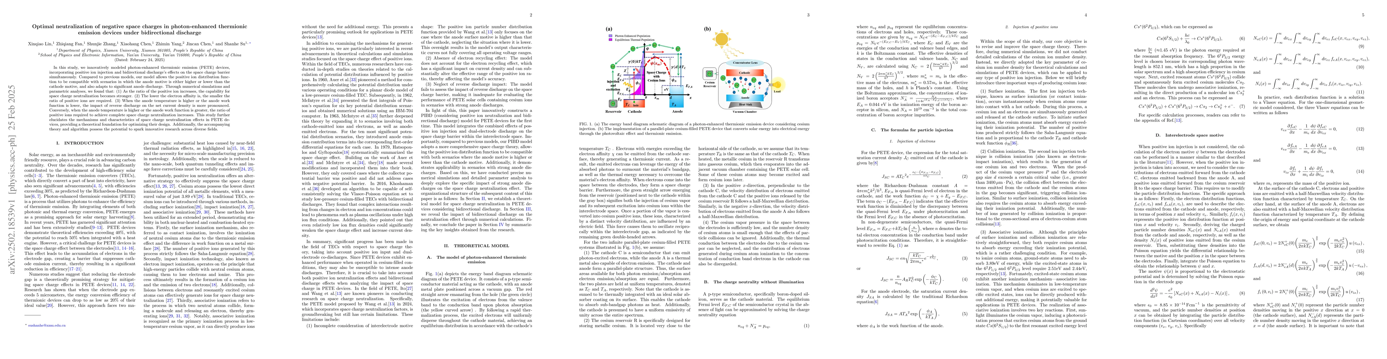 Thumbnail for Optimal neutralization of negative space charges in photon-enhanced
  thermionic emission devices under bidirectional discharge