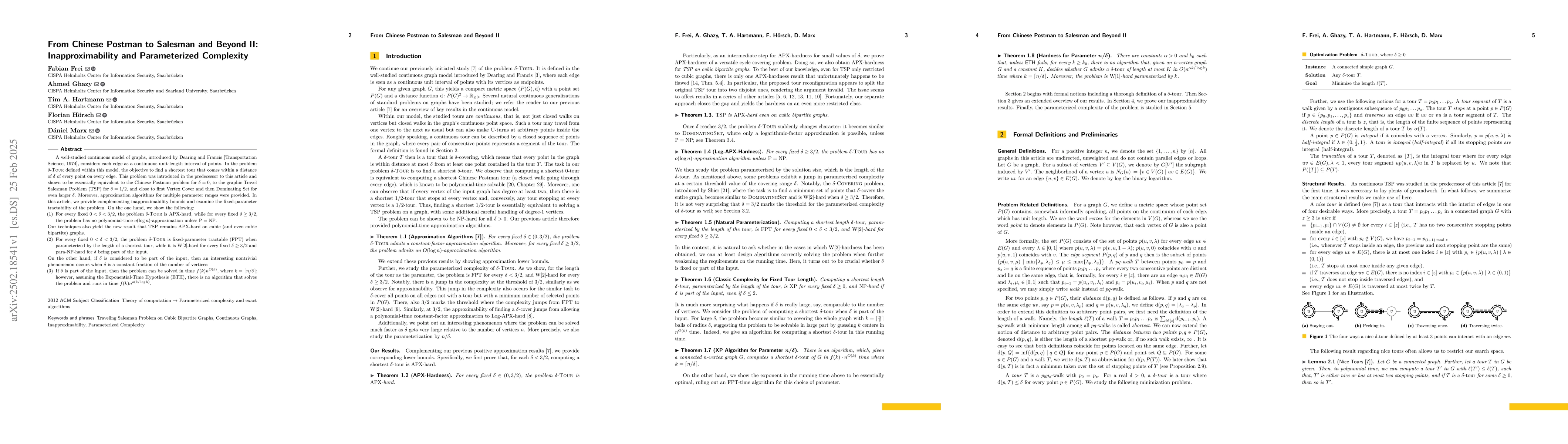 Thumbnail for From Chinese Postman to Salesman and Beyond II: Inapproximability and
  Parameterized Complexity