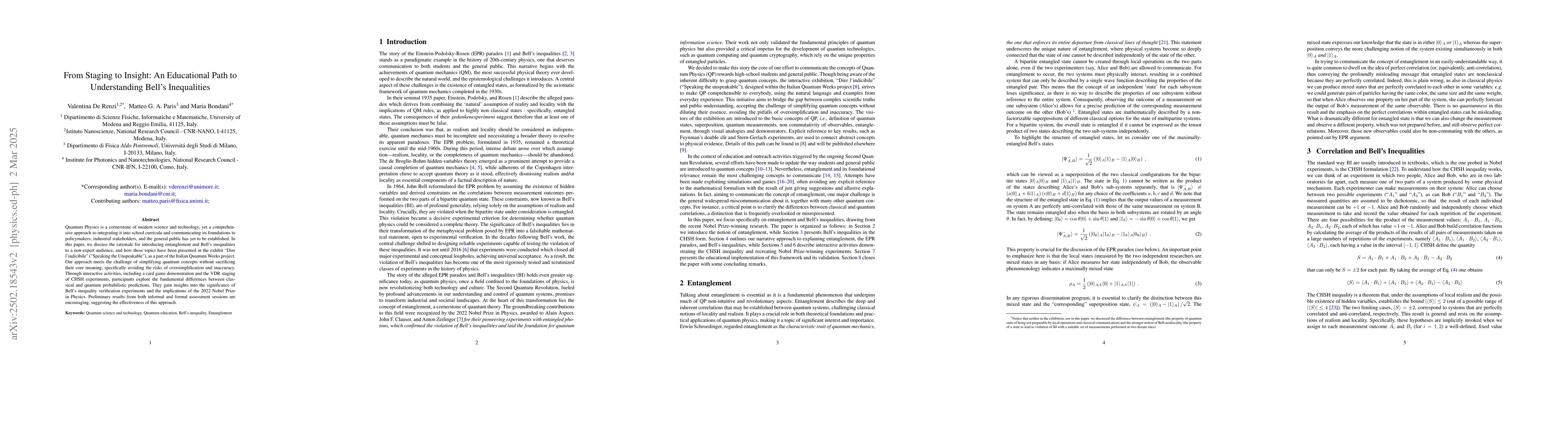 Thumbnail for From Staging to Insight: An Educational Path to Understanding Bell's
  Inequalities