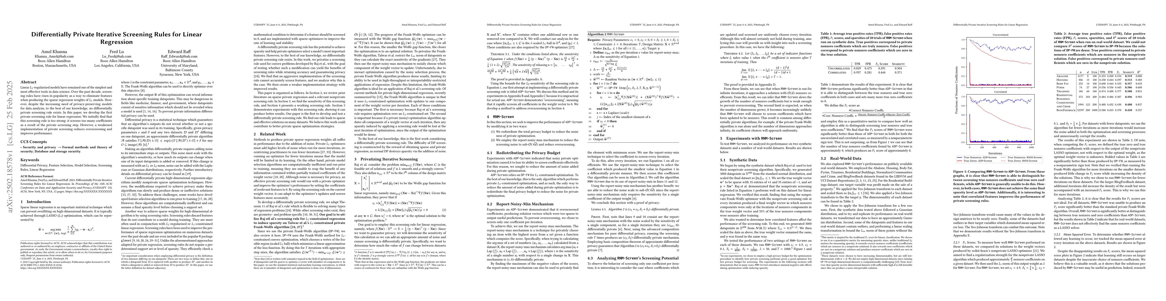 Thumbnail for Differentially Private Iterative Screening Rules for Linear Regression
