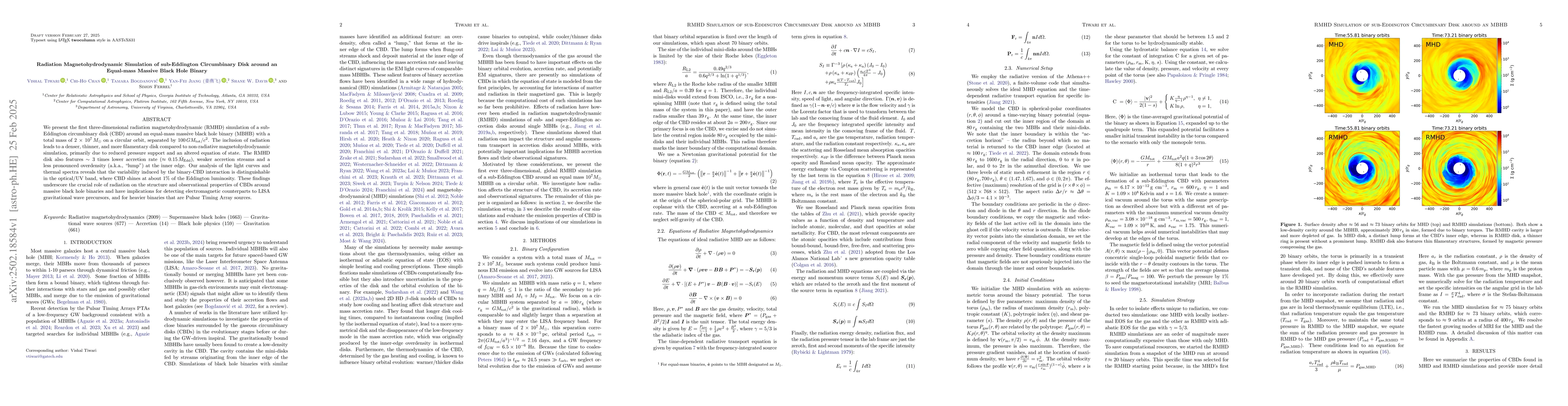 Thumbnail for Radiation Magnetohydrodynamic Simulation of sub-Eddington Circumbinary
  Disk around an Equal-mass Massive Black Hole Binary