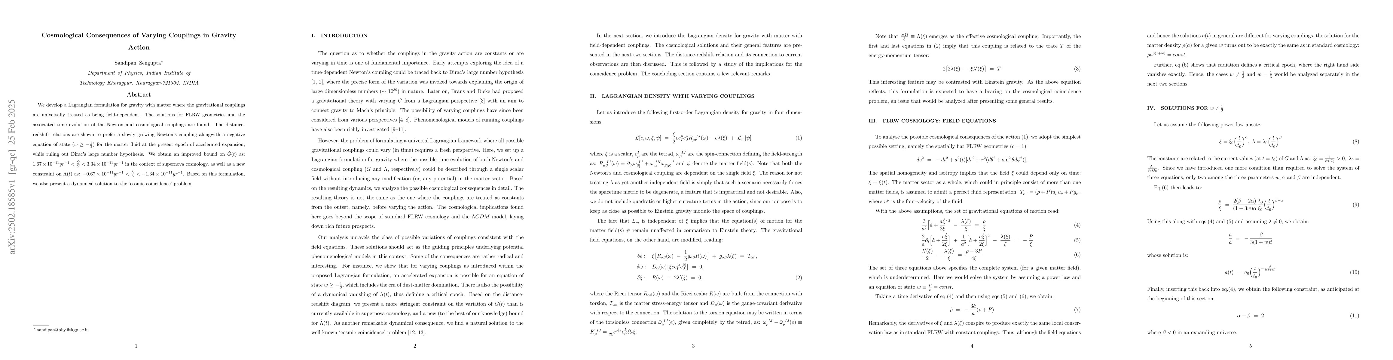 Thumbnail for Cosmological Consequences of Varying Couplings in Gravity Action
