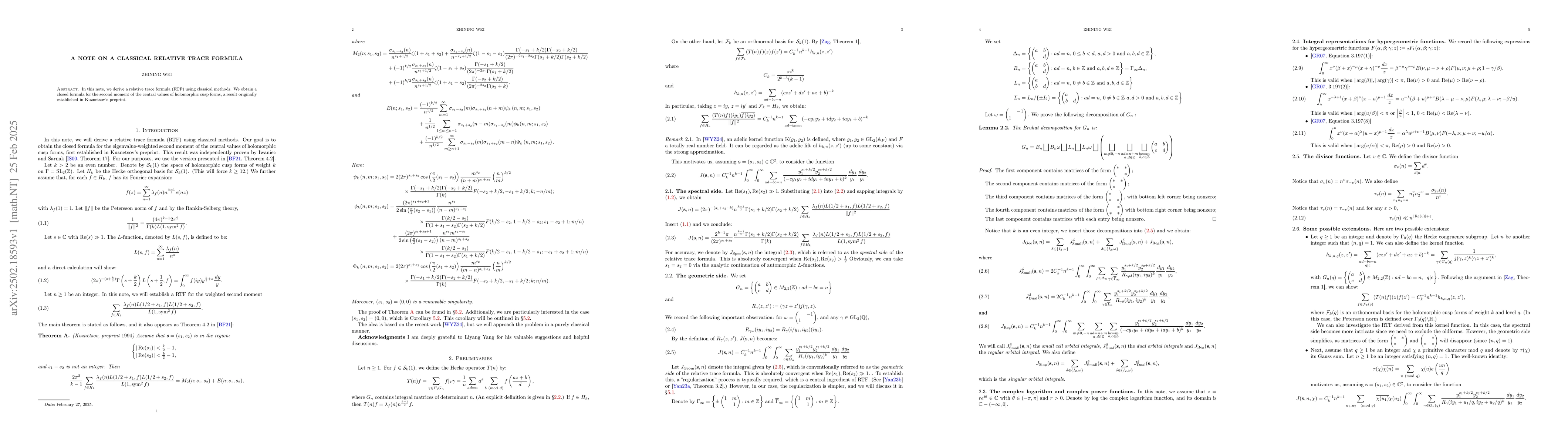 Thumbnail for A note on a classical relative trace formula