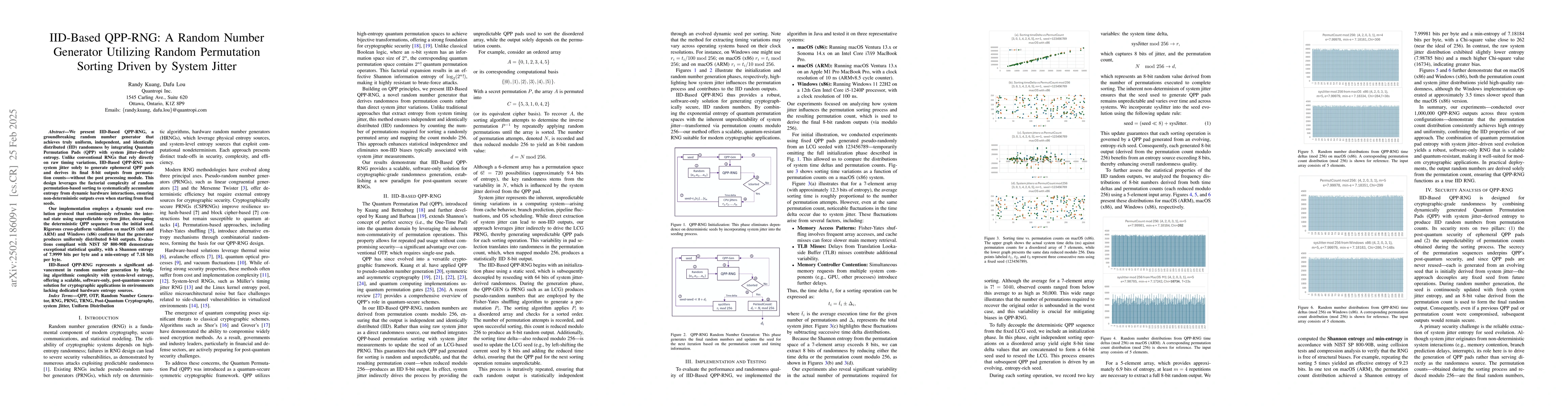 Thumbnail for IID-Based QPP-RNG: A Random Number Generator Utilizing Random
  Permutation Sorting Driven by System Jitter