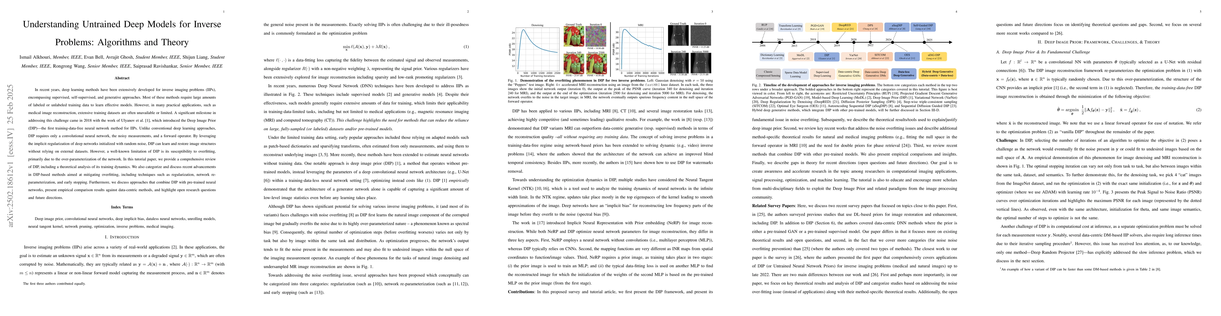 Thumbnail for Understanding Untrained Deep Models for Inverse Problems: Algorithms and
  Theory