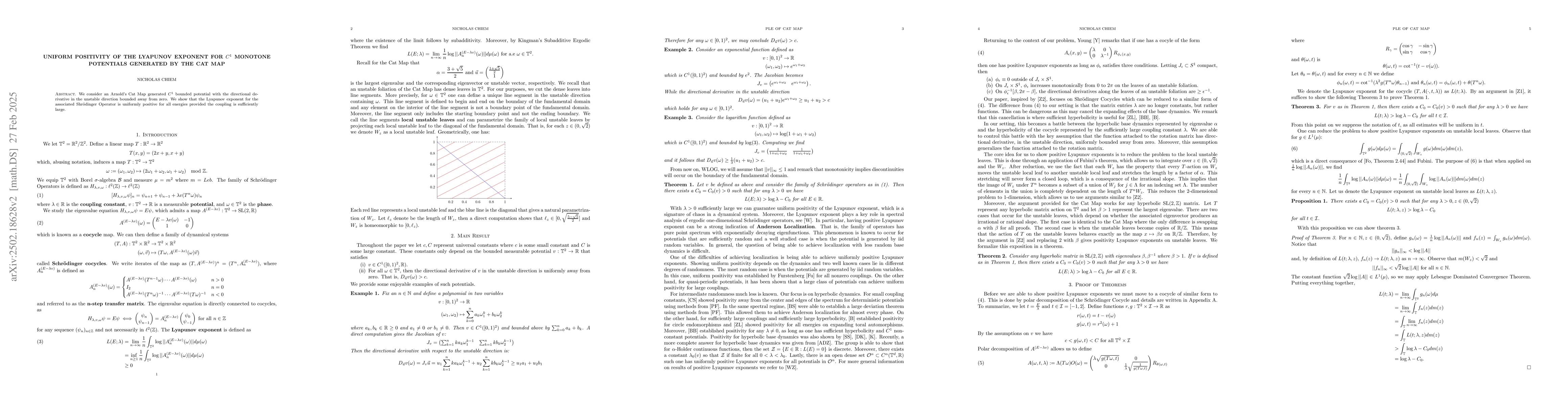 Thumbnail for Uniform positivity of the Lyapunov exponent for $C^1$ monotone
  potentials generated by the cat map