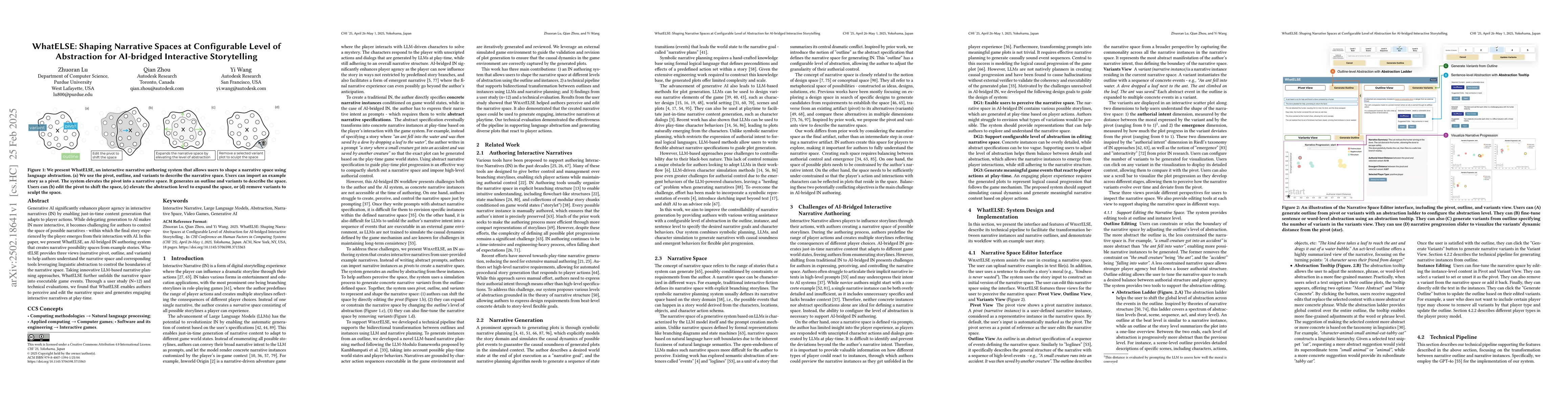 Thumbnail for WhatELSE: Shaping Narrative Spaces at Configurable Level of Abstraction
  for AI-bridged Interactive Storytelling