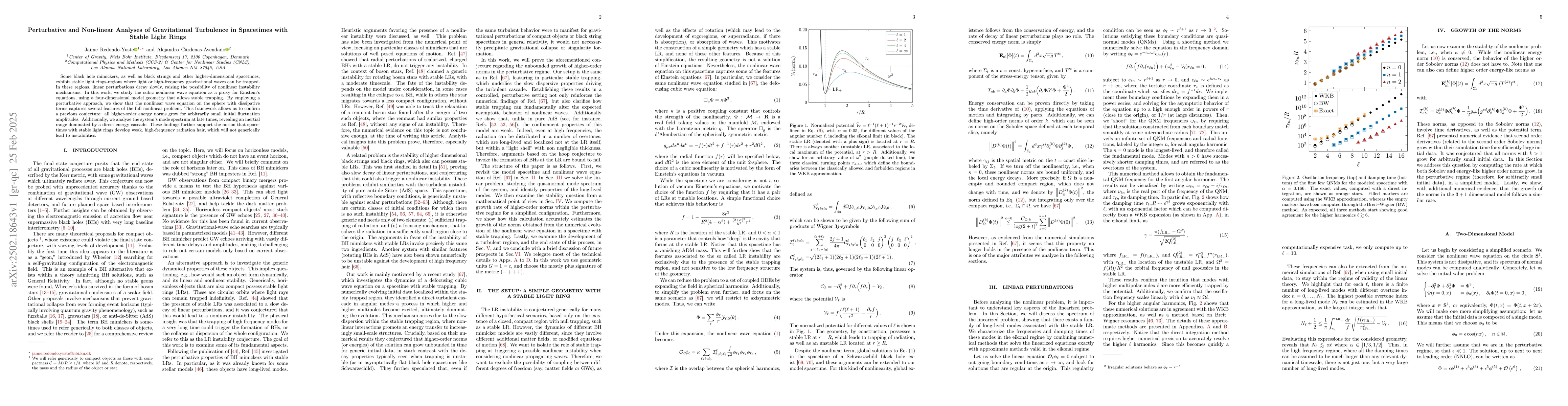 Thumbnail for Perturbative and non-linear analyses of gravitational turbulence in
  spacetimes with stable light rings