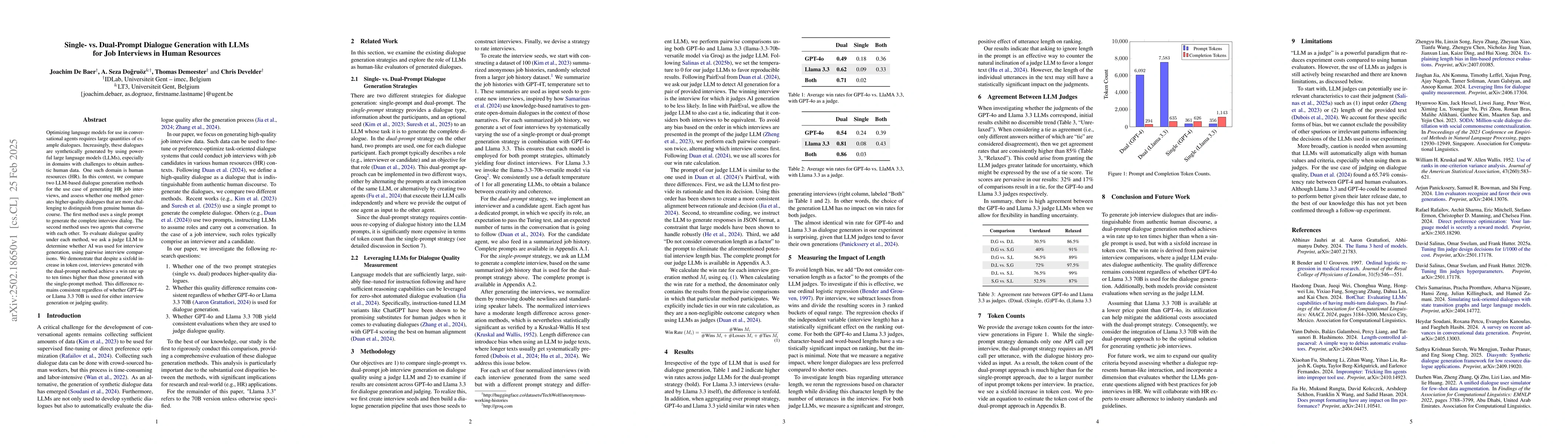 Thumbnail for Single- vs. Dual-Prompt Dialogue Generation with LLMs for Job Interviews
  in Human Resources