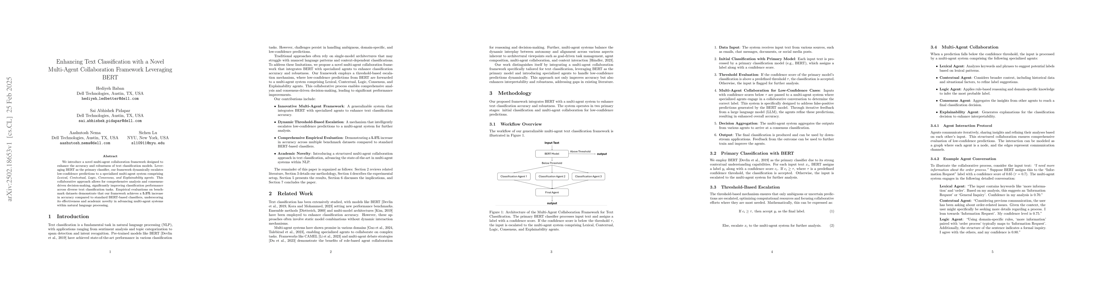 Thumbnail for Enhancing Text Classification with a Novel Multi-Agent Collaboration
  Framework Leveraging BERT