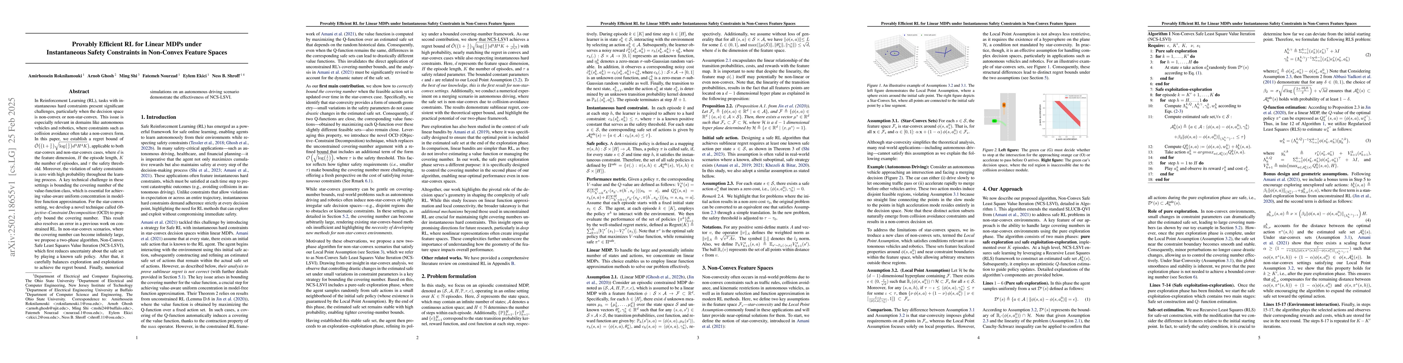 Thumbnail for Provably Efficient RL for Linear MDPs under Instantaneous Safety
  Constraints in Non-Convex Feature Spaces