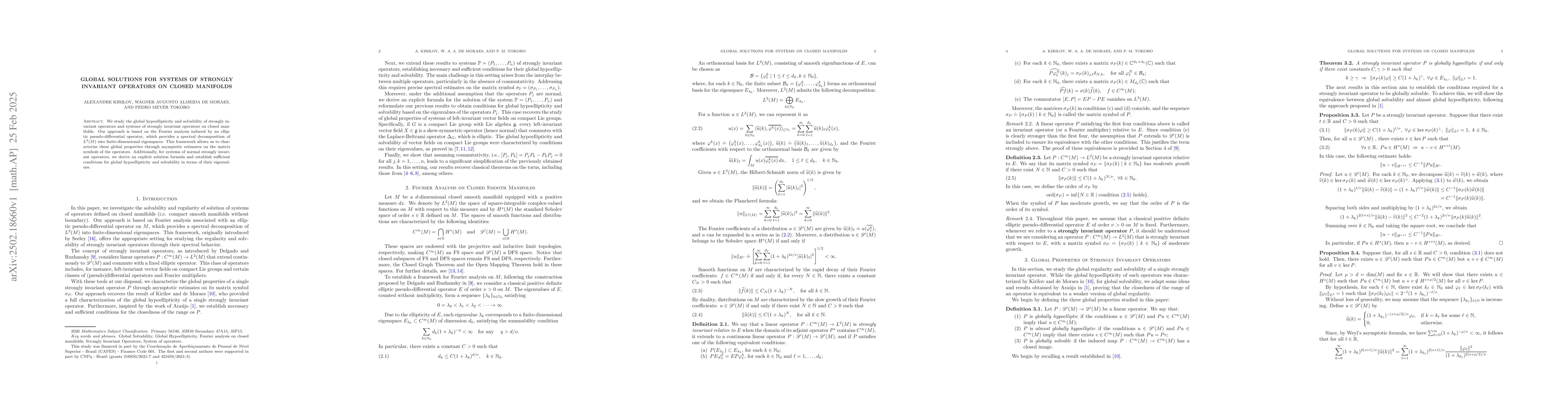 Thumbnail for Global solutions for systems of strongly invariant operators on closed
  manifolds
