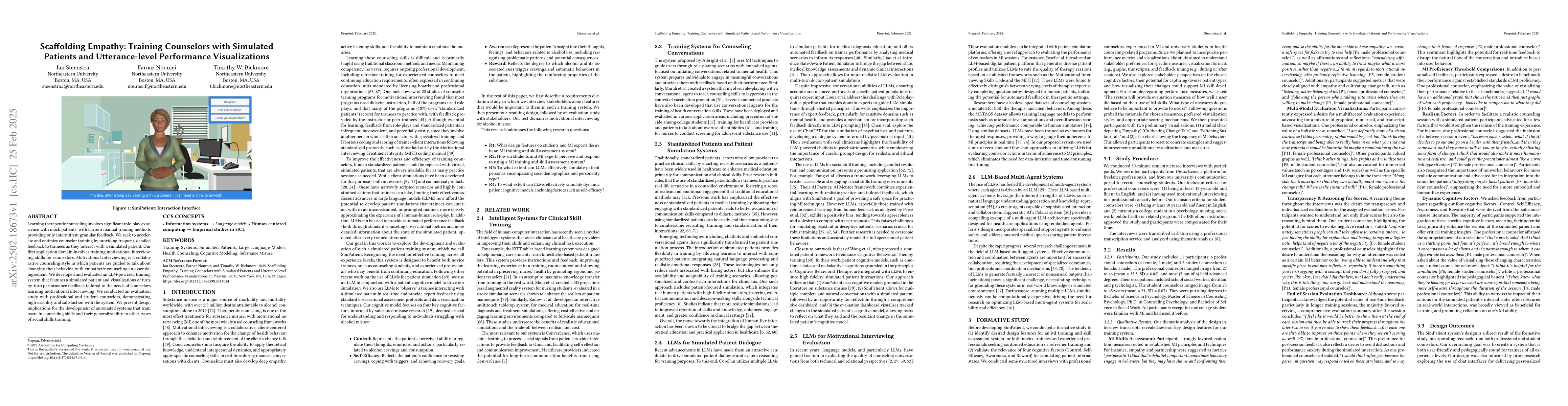 Thumbnail for Scaffolding Empathy: Training Counselors with Simulated Patients and
  Utterance-level Performance Visualizations