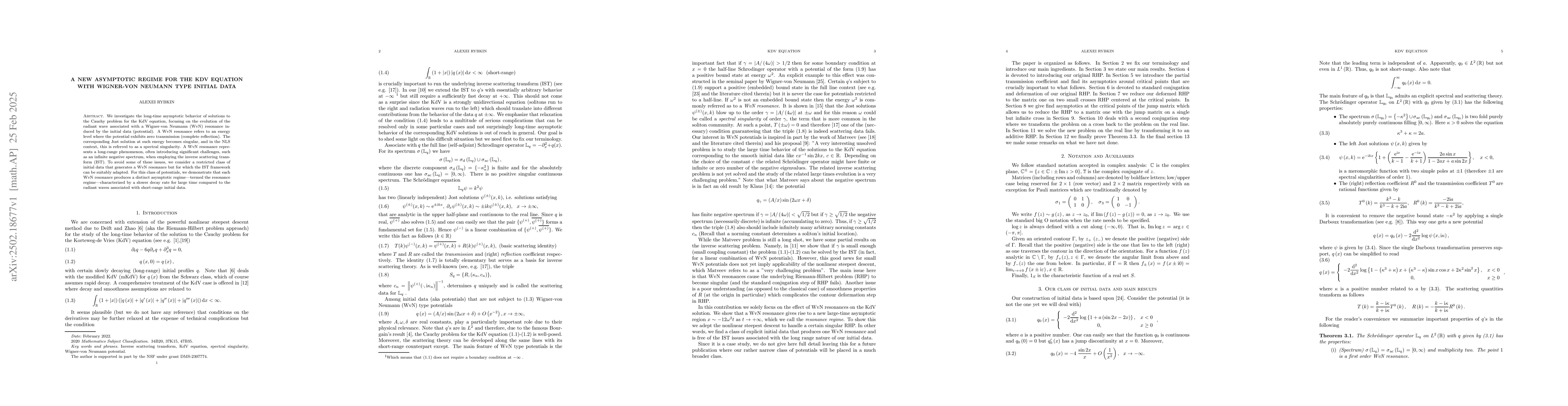 Thumbnail for A new asymptotic regime for the KdV equation with Wigner-von Neumann
  type initial data