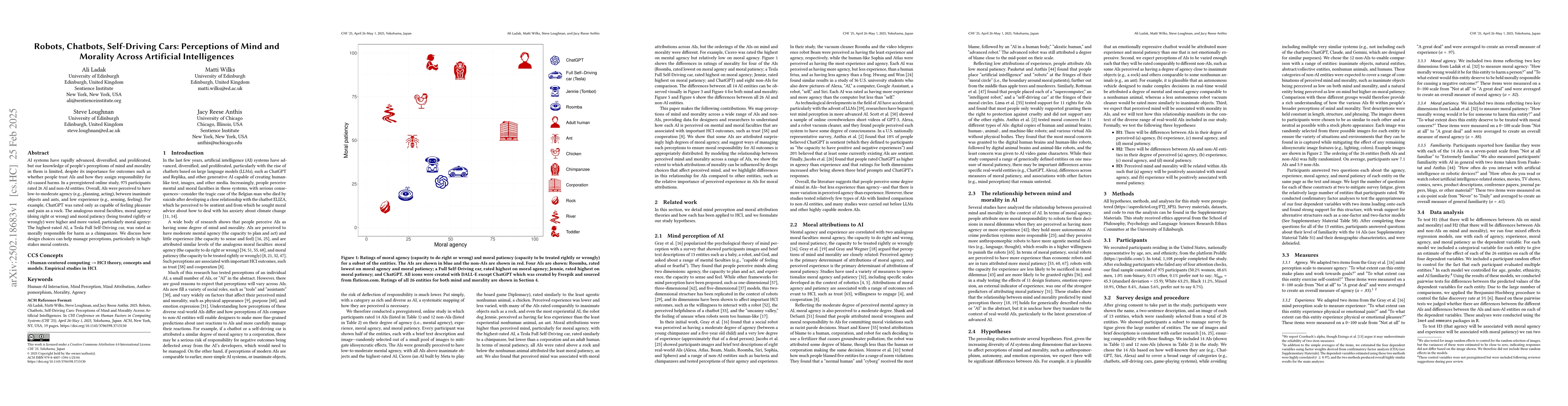 Thumbnail for Robots, Chatbots, Self-Driving Cars: Perceptions of Mind and Morality
  Across Artificial Intelligences