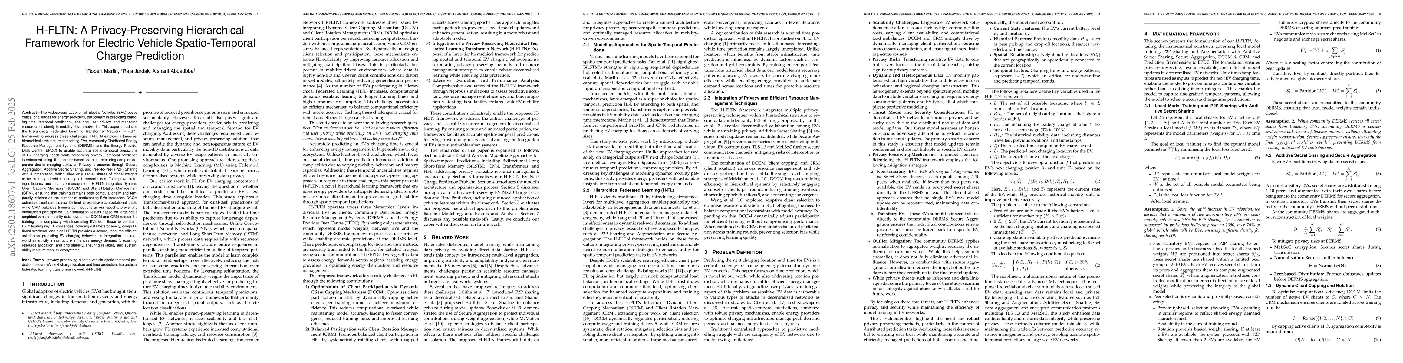 Thumbnail for H-FLTN: A Privacy-Preserving Hierarchical Framework for Electric Vehicle
  Spatio-Temporal Charge Prediction
