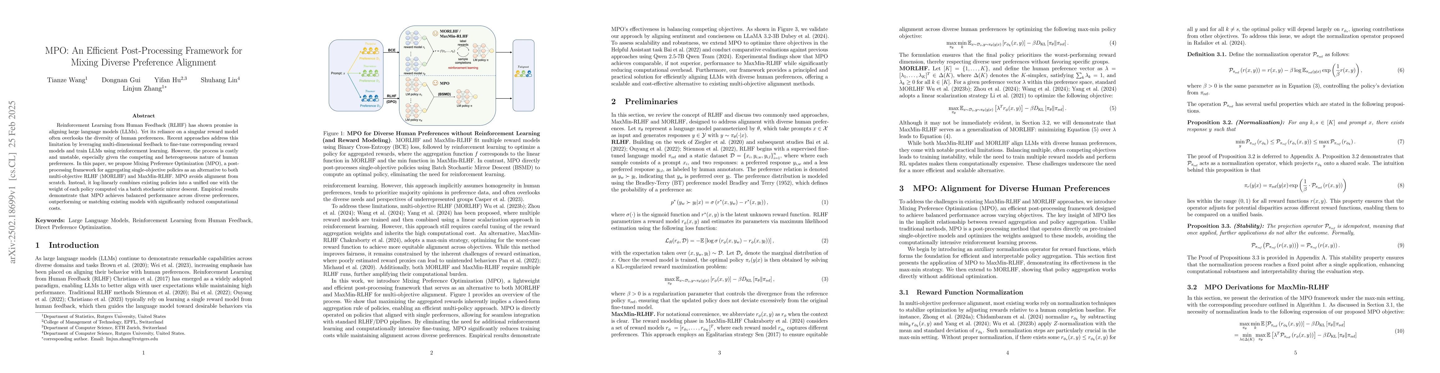 Thumbnail for MPO: An Efficient Post-Processing Framework for Mixing Diverse
  Preference Alignment