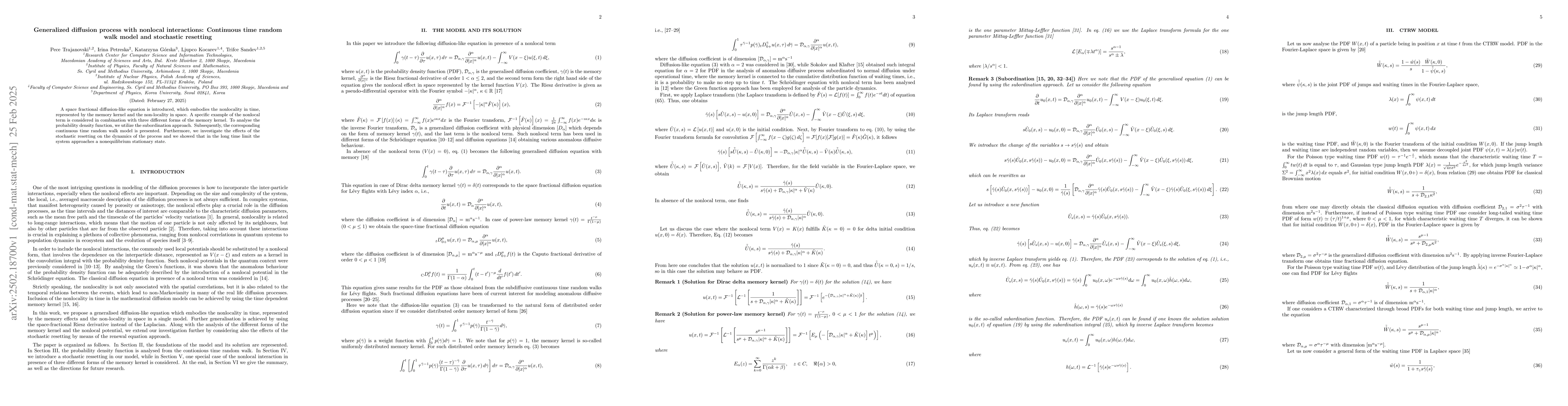Thumbnail for Generalized diffusion process with nonlocal interactions: Continuous
  time random walk model and stochastic resetting