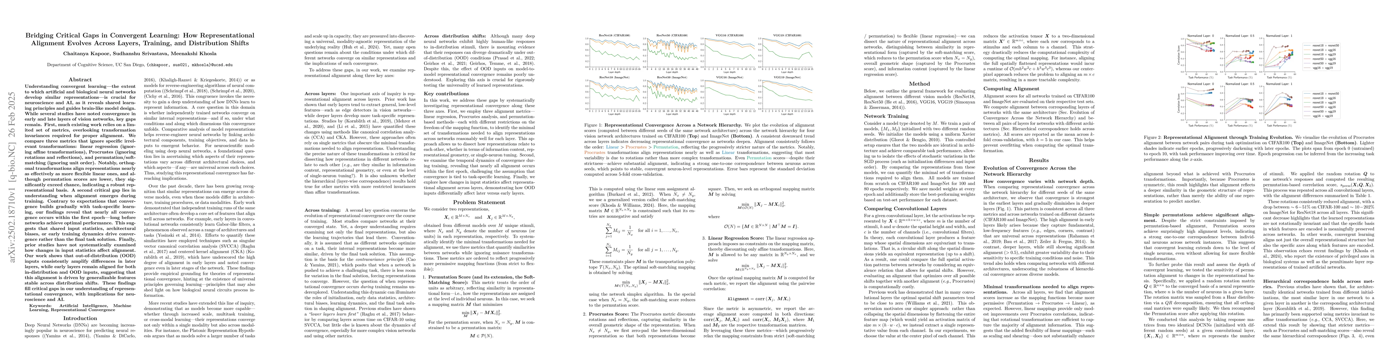 Thumbnail for Bridging Critical Gaps in Convergent Learning: How Representational
  Alignment Evolves Across Layers, Training, and Distribution Shifts