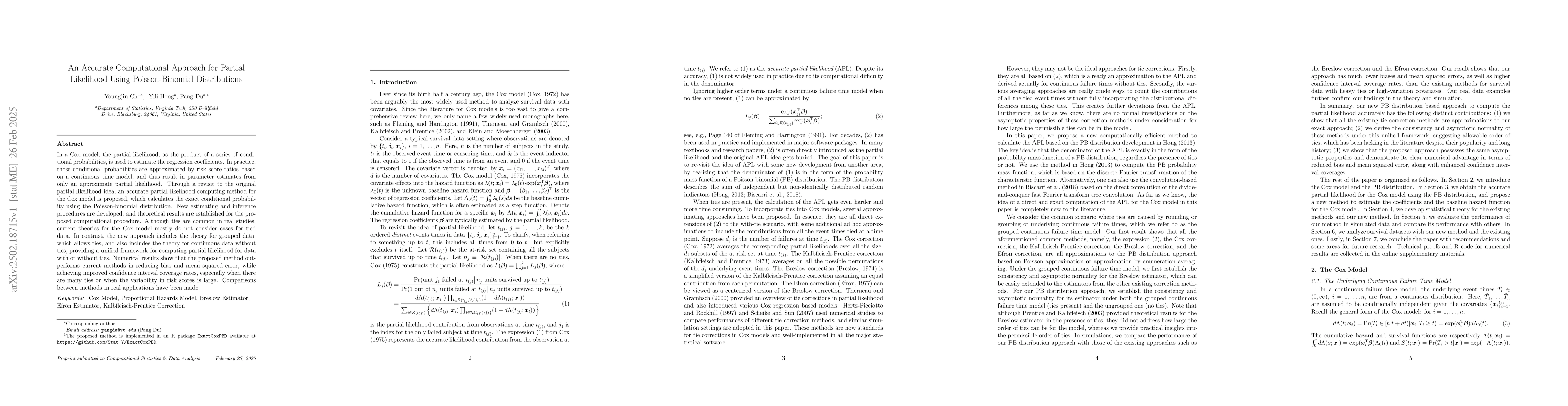 Thumbnail for An Accurate Computational Approach for Partial Likelihood Using
  Poisson-Binomial Distributions