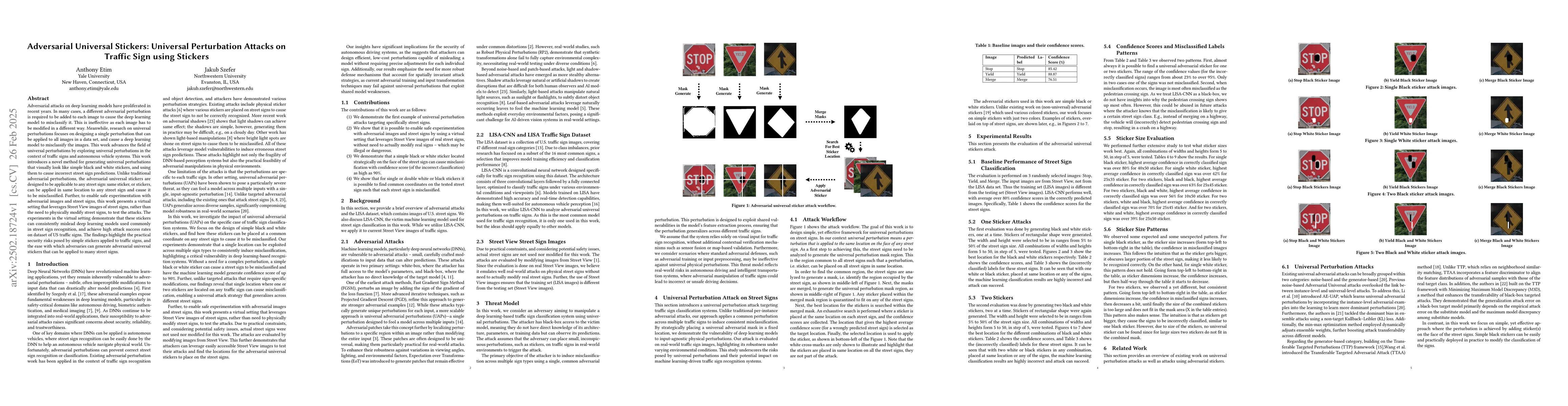 Thumbnail for Adversarial Universal Stickers: Universal Perturbation Attacks on
  Traffic Sign using Stickers