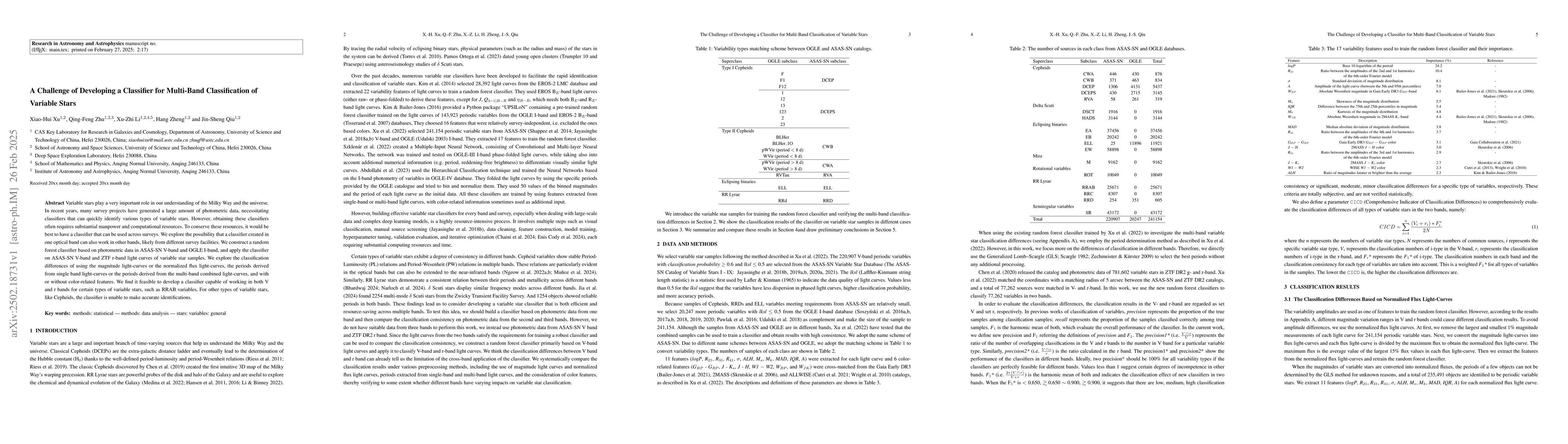 Thumbnail for A Challenge of Developing a Classifier for Multi-Band Classification of
  Variable Stars