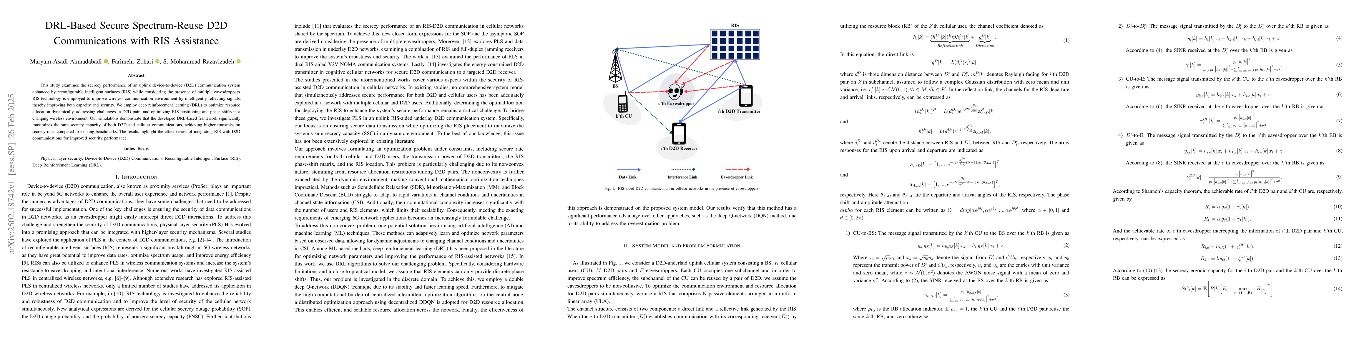 Thumbnail for DRL-Based Secure Spectrum-Reuse D2D Communications with RIS Assistance
