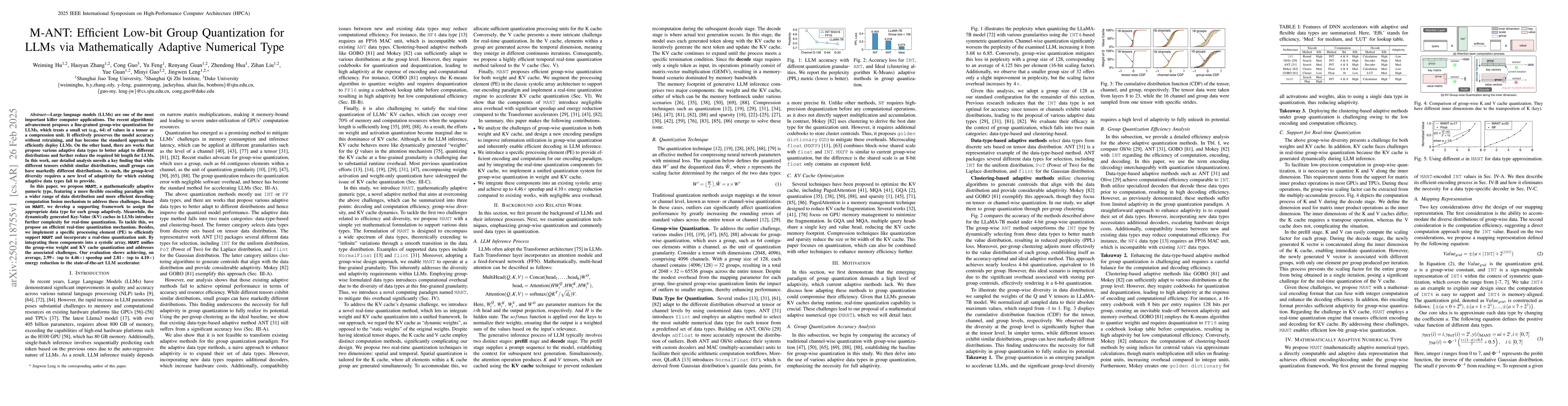 Thumbnail for M-ANT: Efficient Low-bit Group Quantization for LLMs via Mathematically
  Adaptive Numerical Type