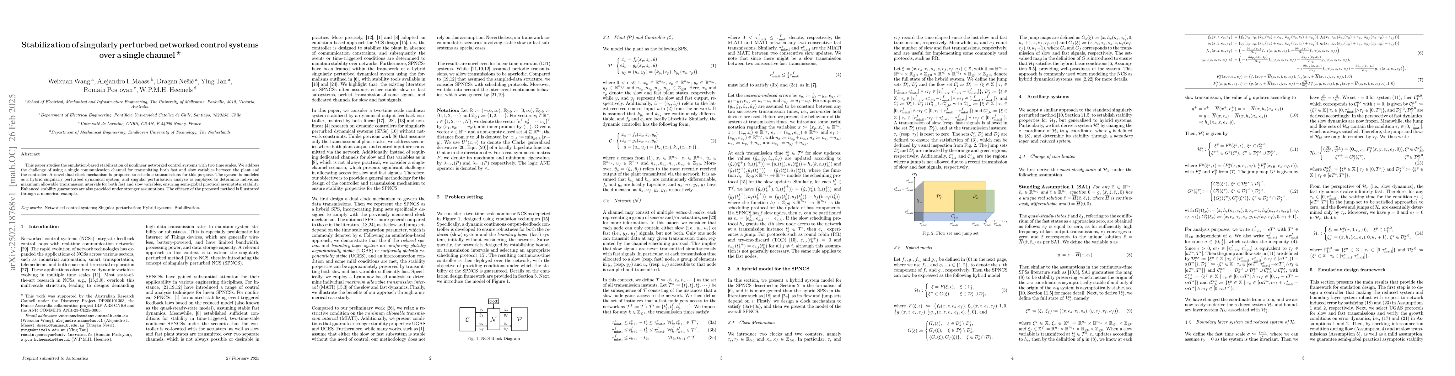 Thumbnail for Stabilization of singularly perturbed networked control systems over a
  single channel