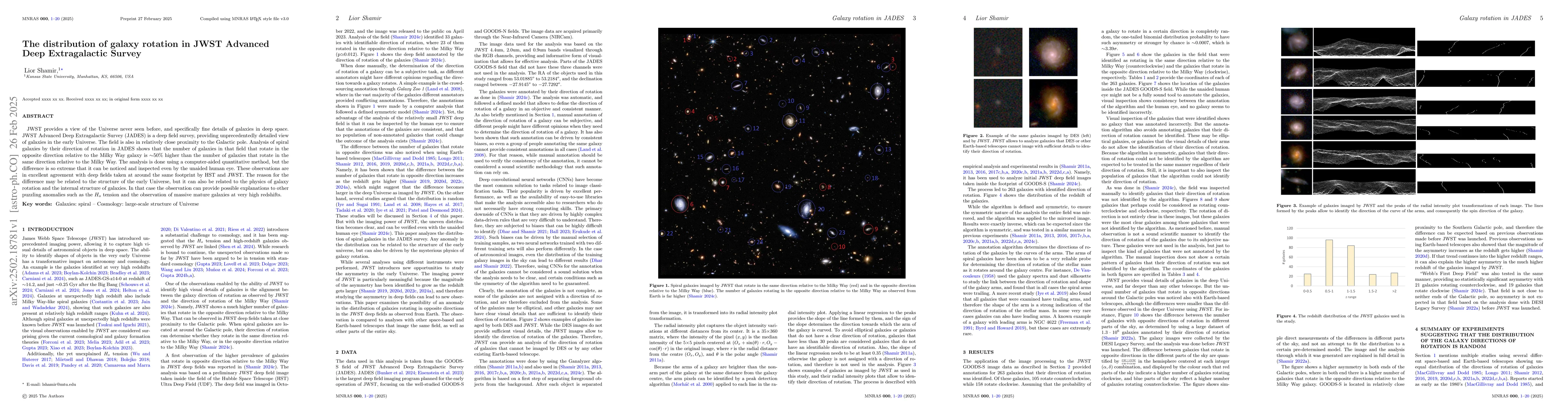 Thumbnail for The distribution of galaxy rotation in JWST Advanced Deep Extragalactic
  Survey