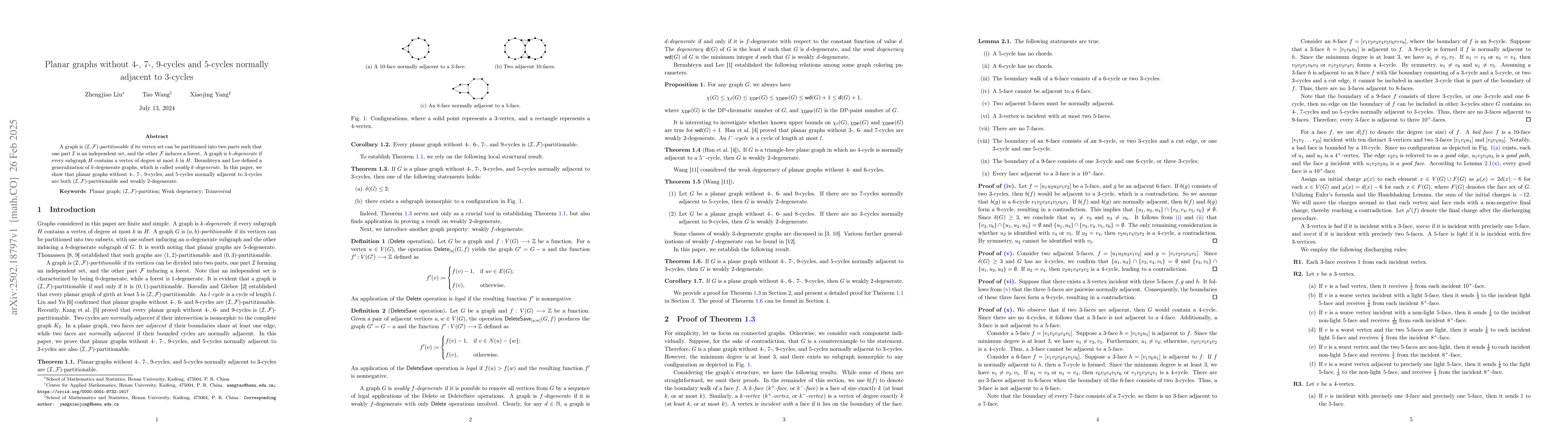 Thumbnail for Planar graphs without 4-, 7-, 9-cycles and 5-cycles normally adjacent to
  3-cycles