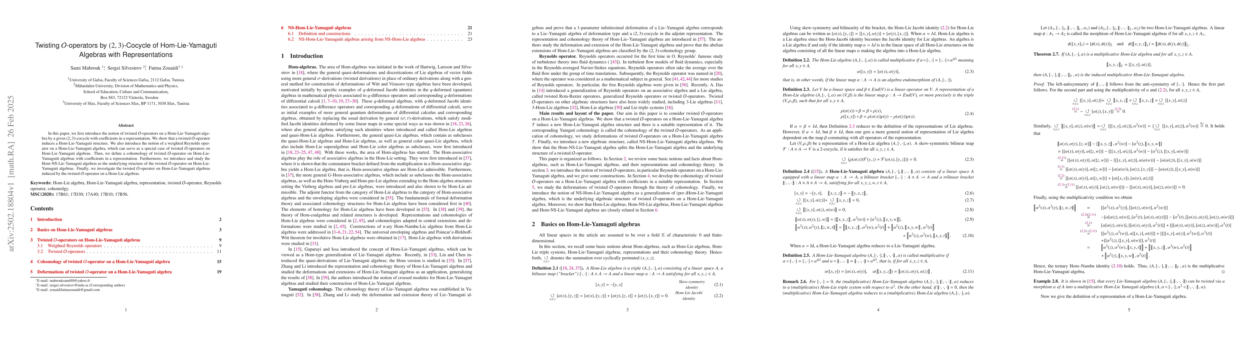 Thumbnail for Twisting $\mathcal{O}$-operators by $(2,3)$-Cocycle of Hom-Lie-Yamaguti
  Algebras with Representations