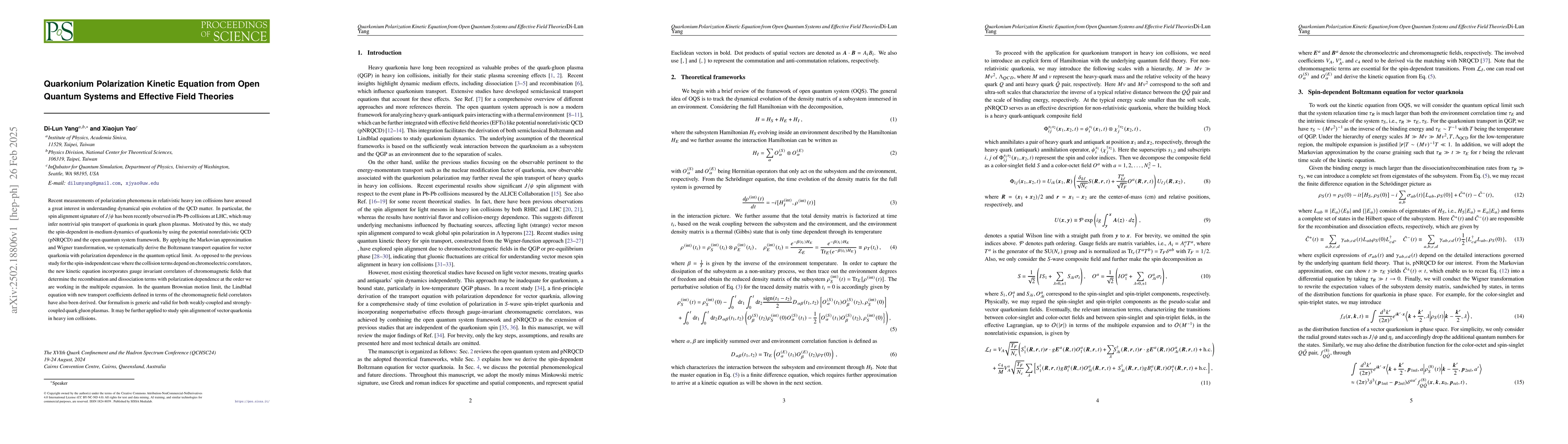 Thumbnail for Quarkonium Polarization Kinetic Equation from Open Quantum Systems and
  Effective Field Theories