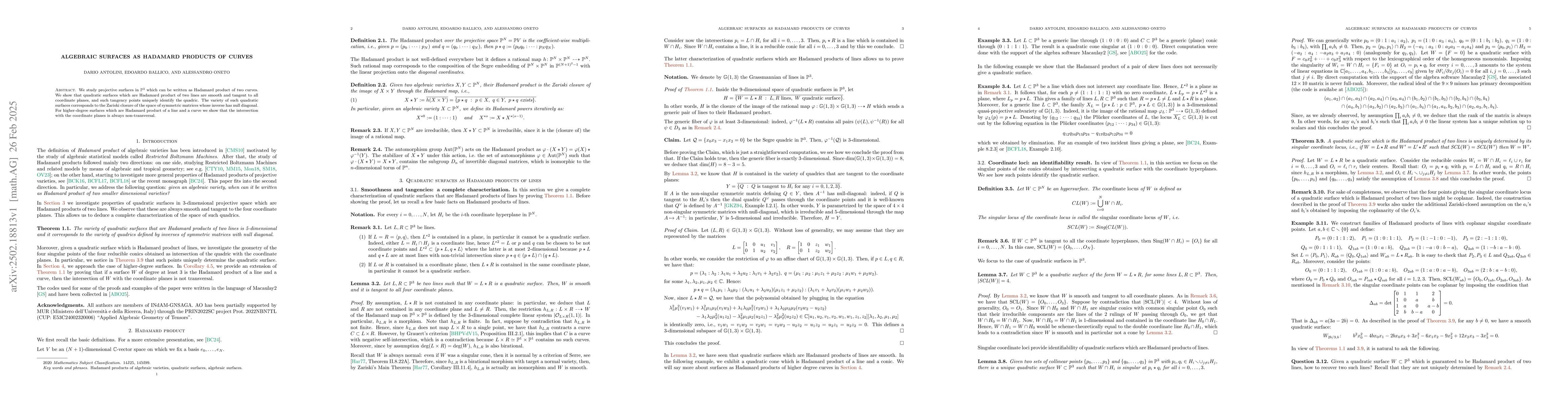 Thumbnail for Algebraic surfaces as Hadamard products of curves