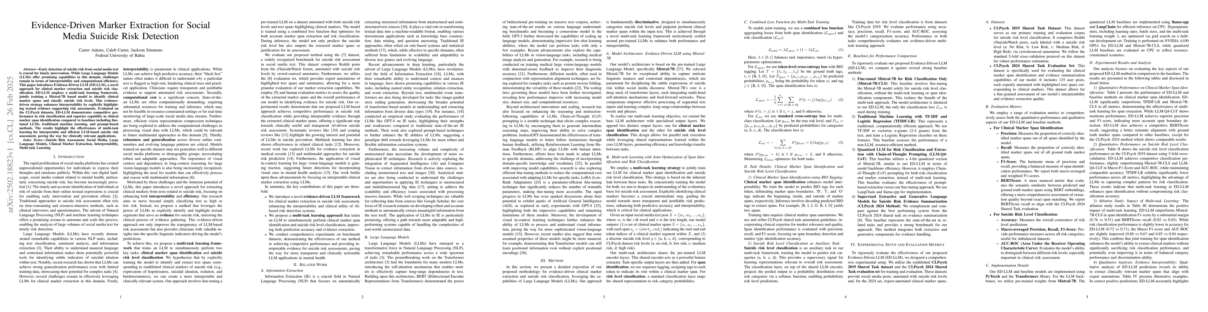 Thumbnail for Evidence-Driven Marker Extraction for Social Media Suicide Risk
  Detection