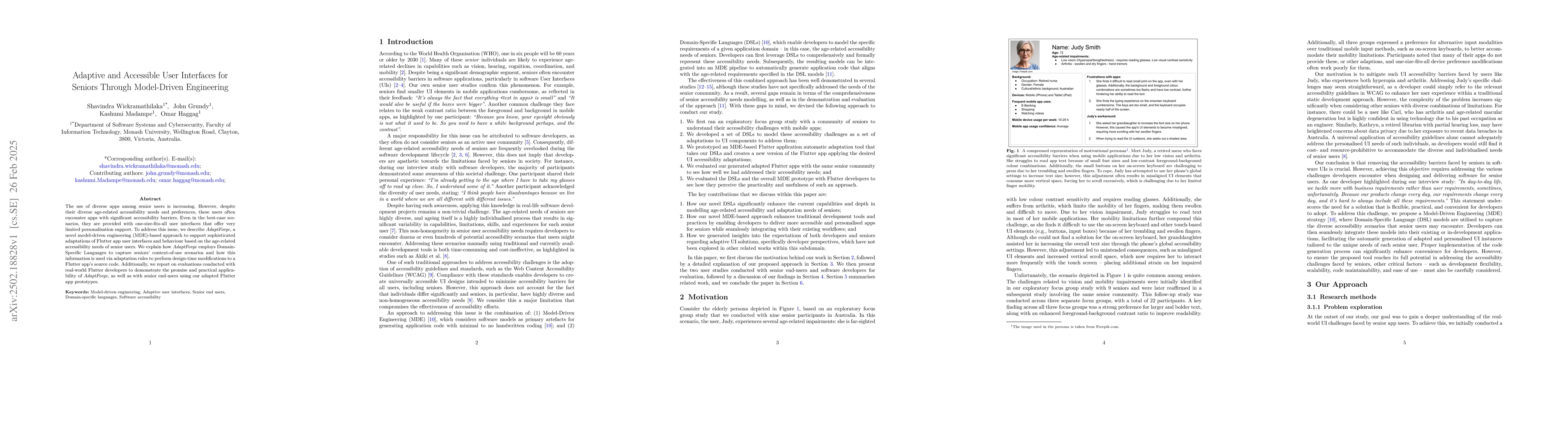 Thumbnail for Adaptive and Accessible User Interfaces for Seniors Through Model-Driven
  Engineering