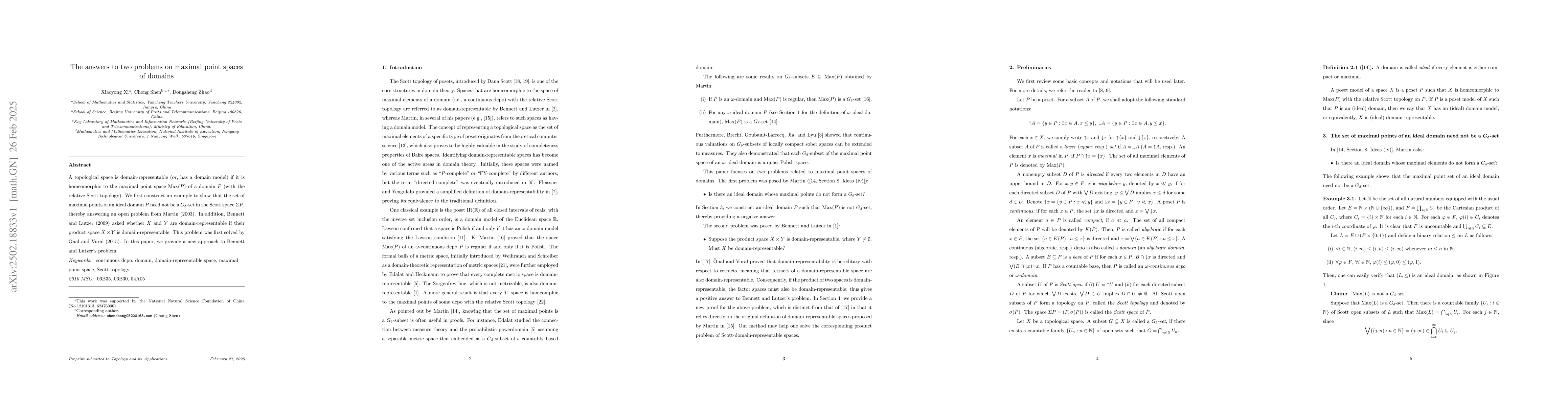 Thumbnail for The answers to two problems on maximal point spaces of domains