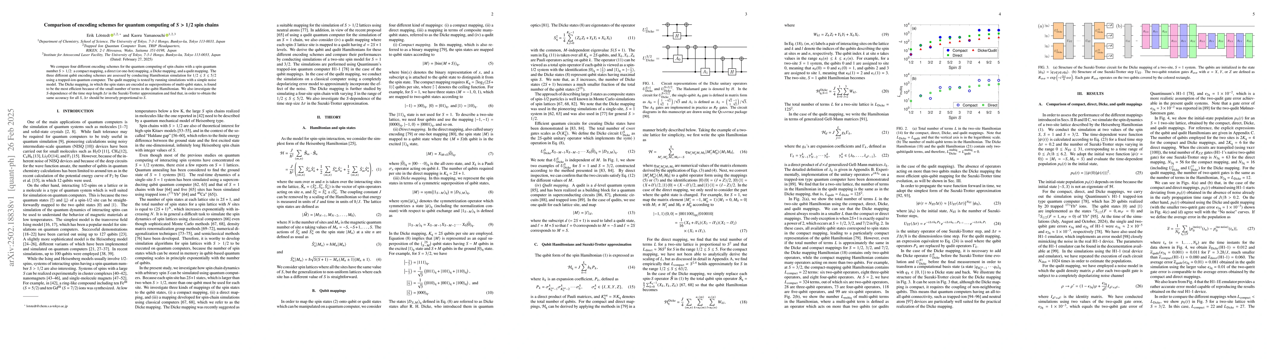 Thumbnail for Comparison of encoding schemes for quantum computing of $S > 1/2$ spin
  chains