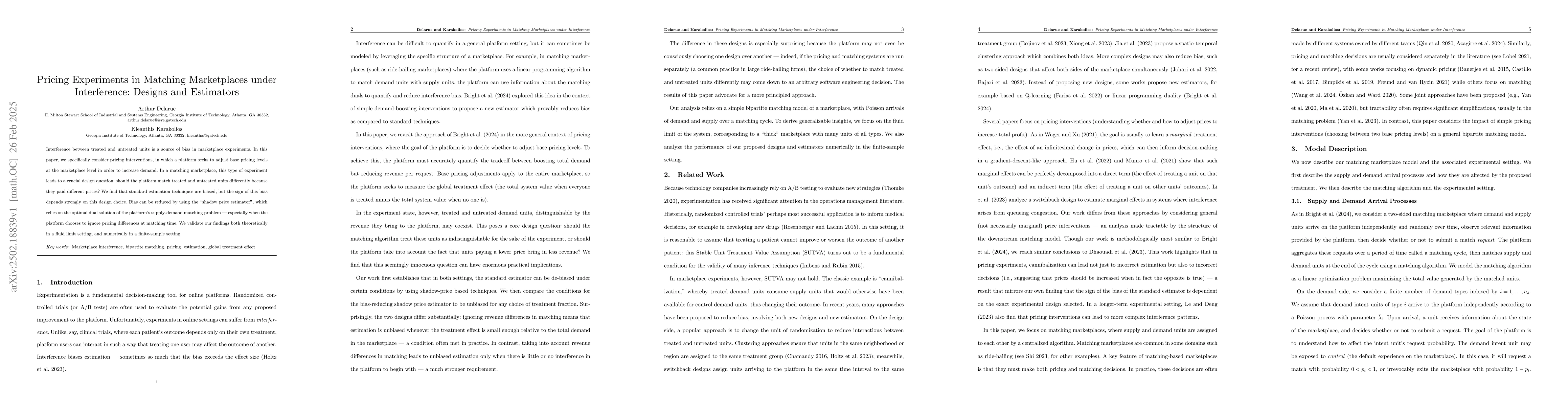 Thumbnail for Pricing Experiments in Matching Marketplaces under Interference: Designs
  and Estimators