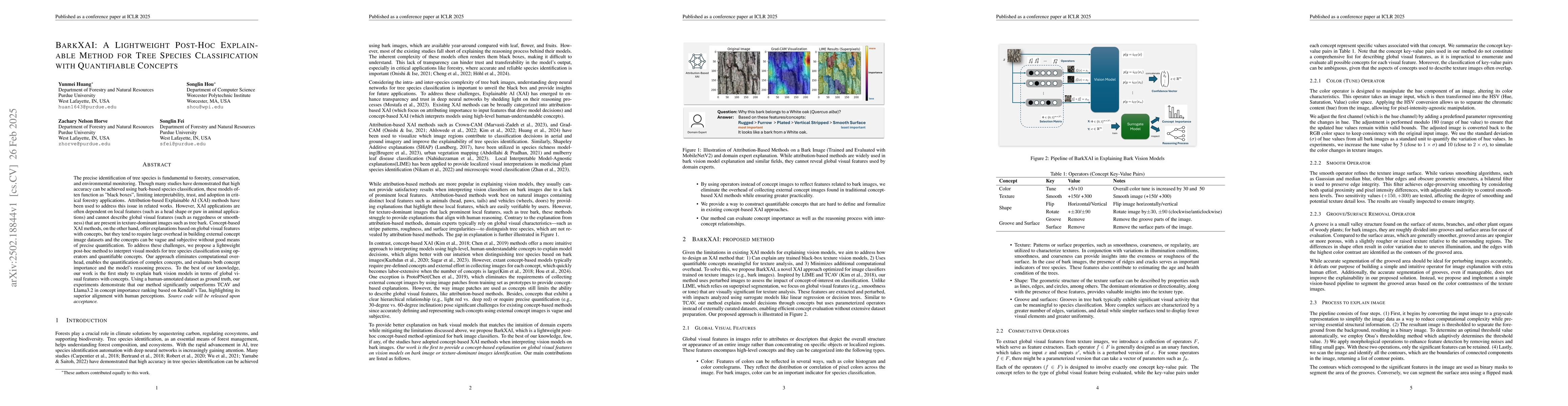 Thumbnail for BarkXAI: A Lightweight Post-Hoc Explainable Method for Tree Species
  Classification with Quantifiable Concepts