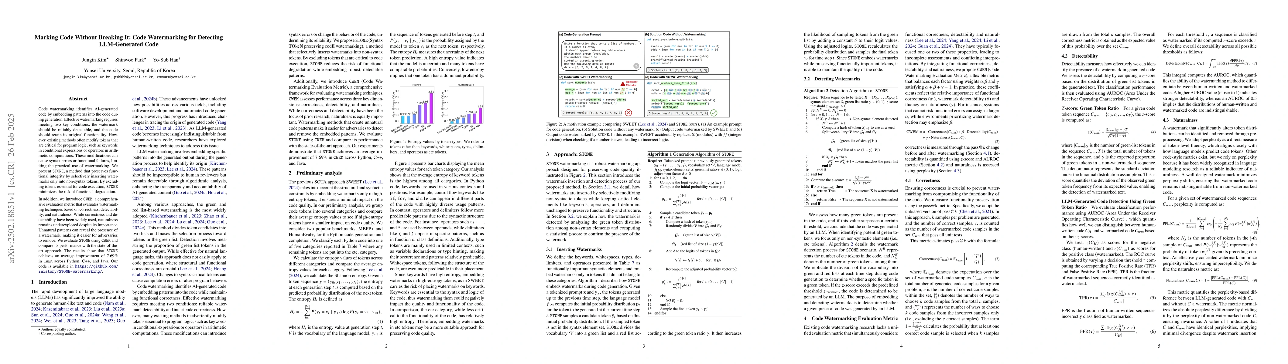 Thumbnail for Marking Code Without Breaking It: Code Watermarking for Detecting
  LLM-Generated Code