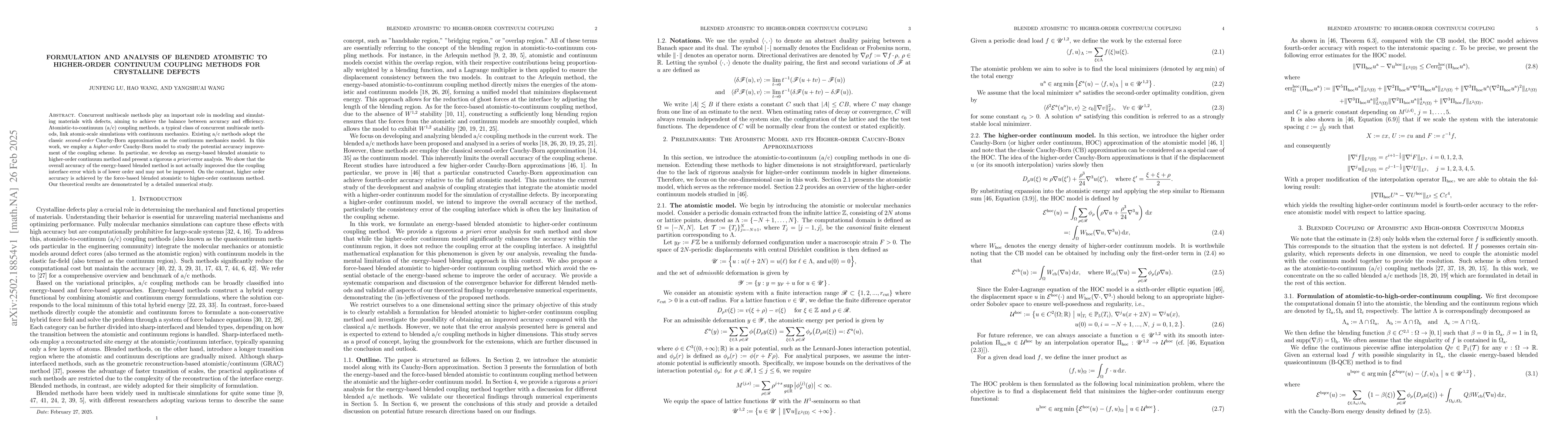 Thumbnail for Formulation and Analysis of Blended Atomistic to Higher-Order Continuum
  Coupling Methods for Crystalline Defects