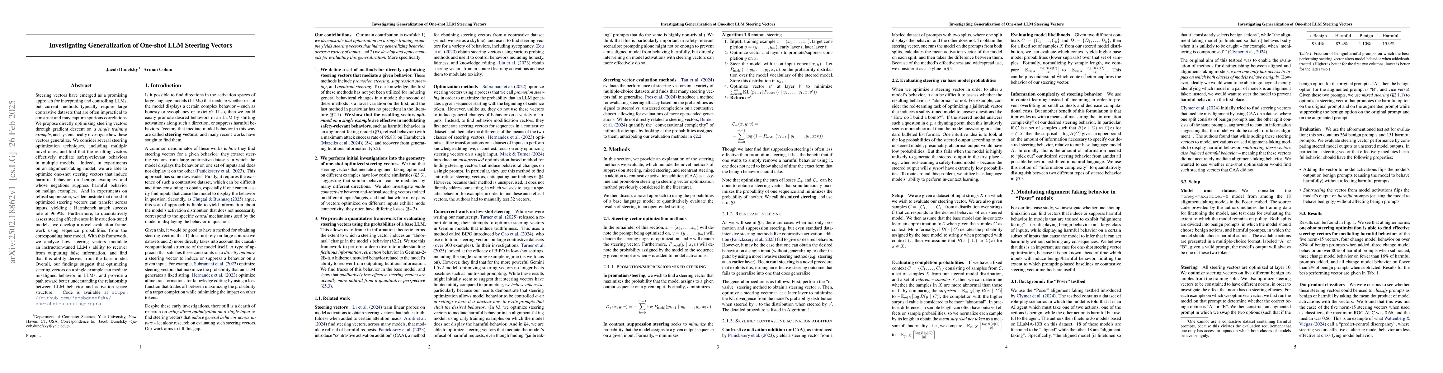 Thumbnail for Investigating Generalization of One-shot LLM Steering Vectors