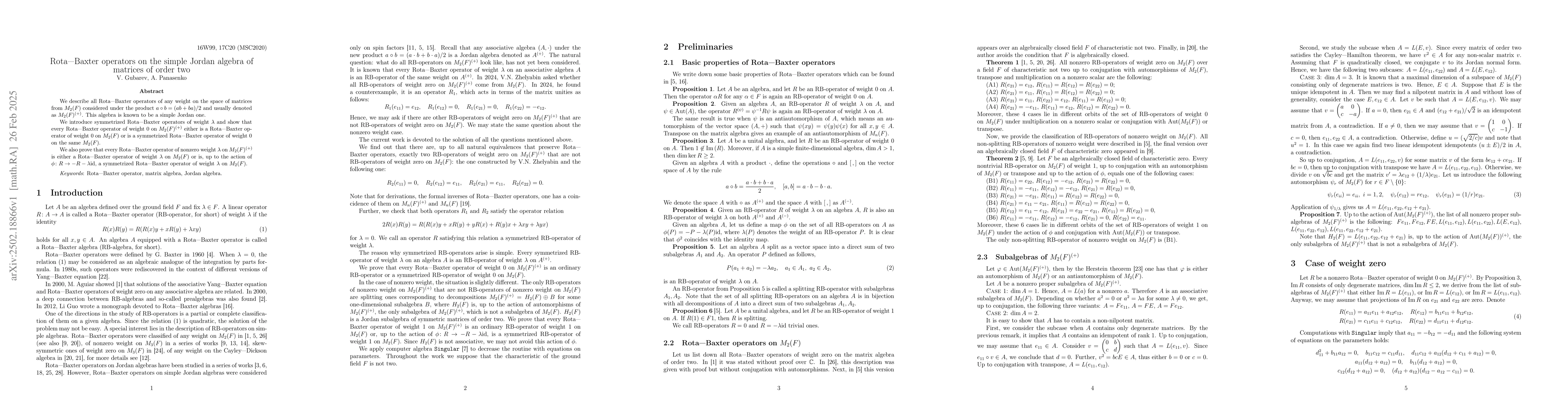 Thumbnail for Rota-Baxter operators on the simple Jordan algebra of matrices of order
  two