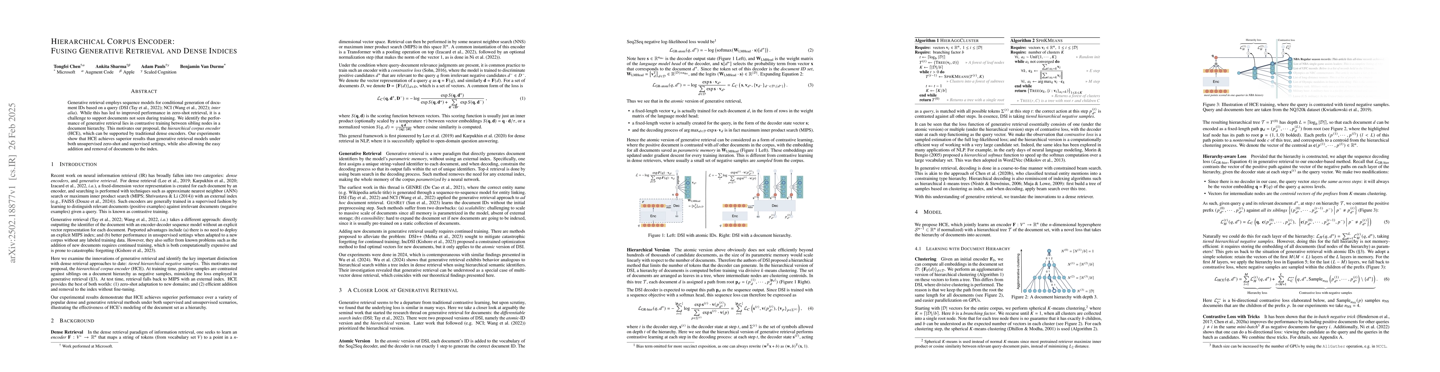 Thumbnail for Hierarchical corpus encoder: Fusing generative retrieval and dense
  indices