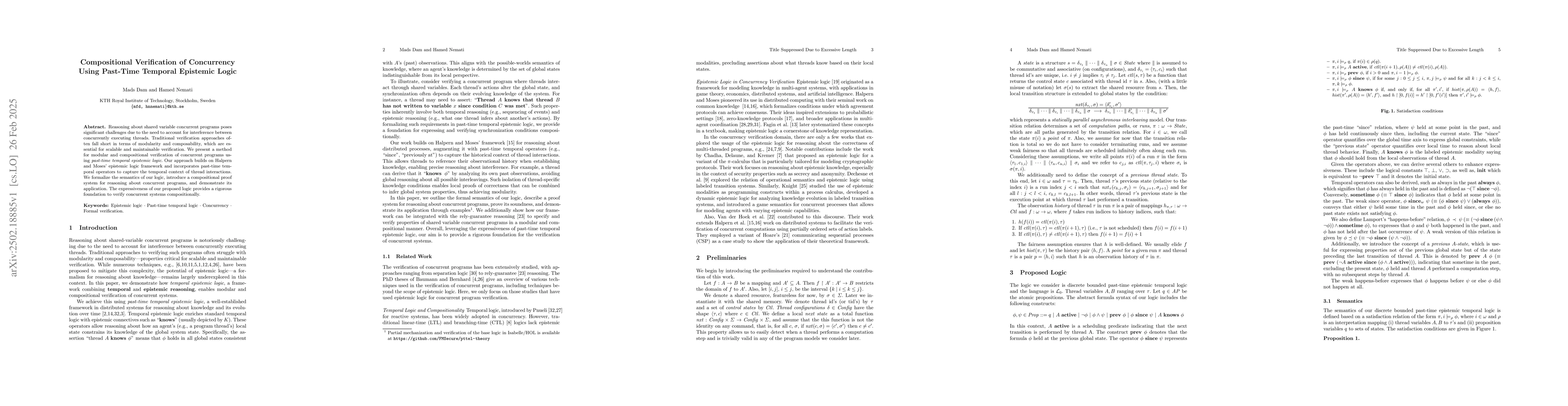 Thumbnail for Compositional Verification of Concurrency Using Past-Time Temporal
  Epistemic Logic