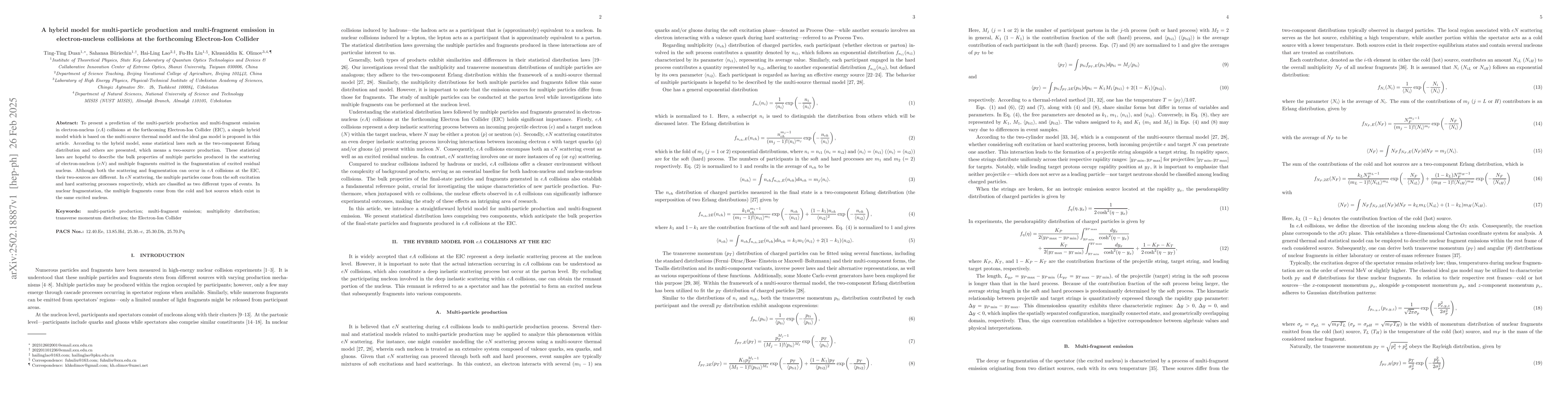 Thumbnail for A hybrid model for multi-particle production and multi-fragment emission
  in electron-nucleus collisions at the forthcoming Electron-Ion Collider